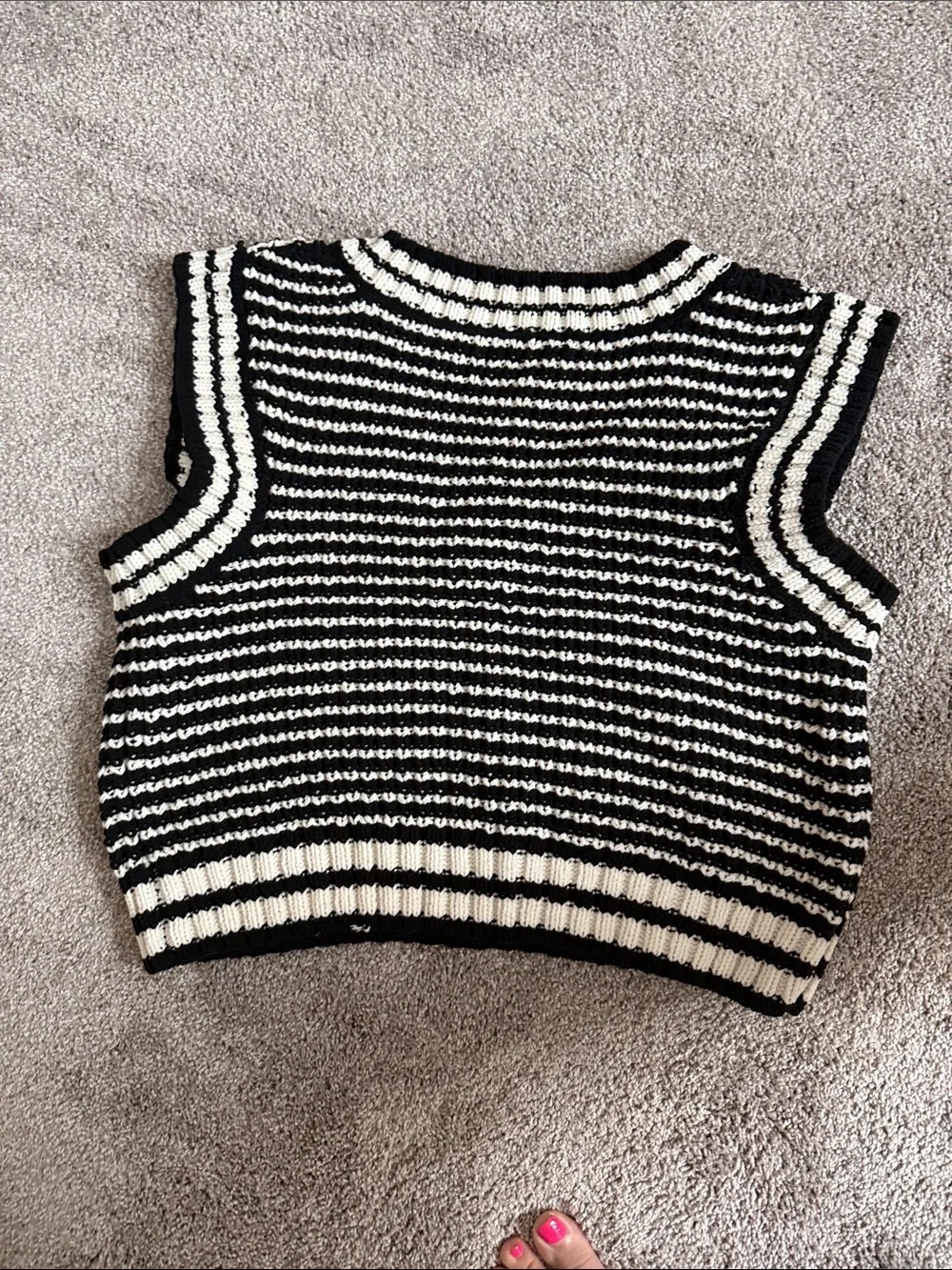 Altar'd State Black & White Striped V-Neck Sweater Vest